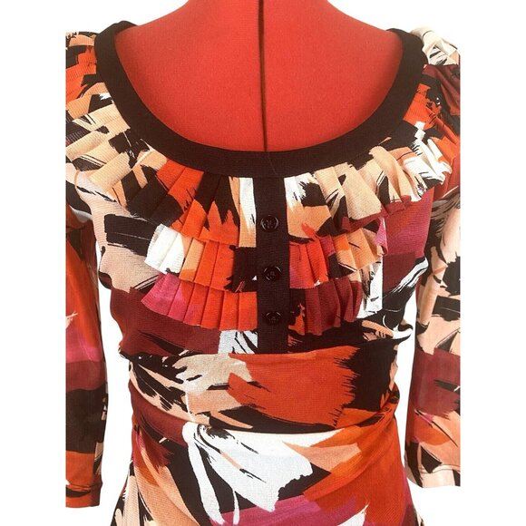Kay Unger Y2K Medium Cinched Ruched Waist Multicolor Abstract Print Ruffled Top - Picture 3 of 15